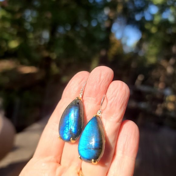 Natural Kharma by Avelon Jewelry - Laboradite HUGE 18k sterling earrings
